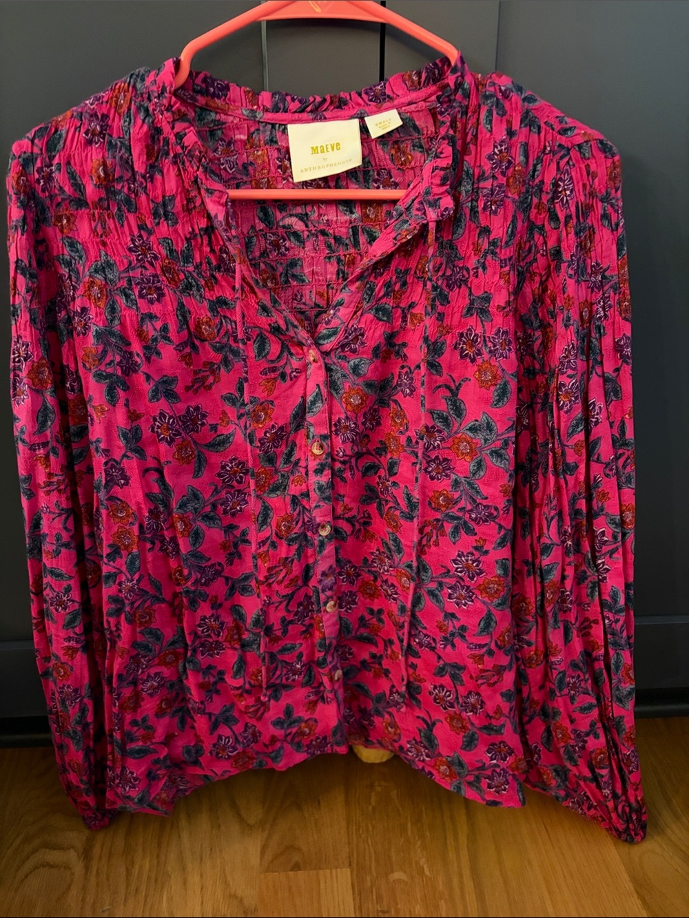 Anthropologie Pink Floral Peasant Blouse